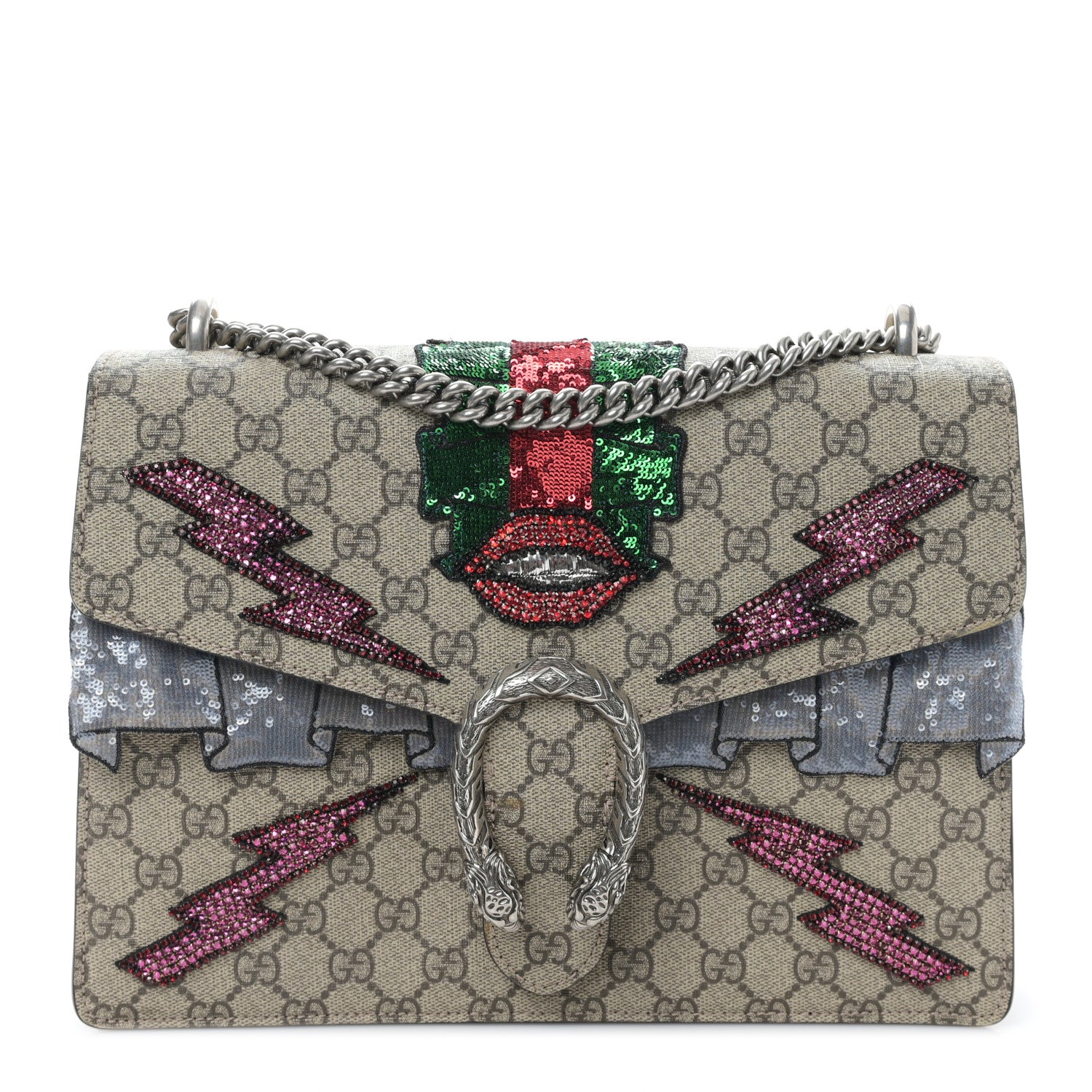 Gucci GG Supreme Monogram Lightning Embroidered Medium Dionysus Shoulder Bag Beige 2 of 9