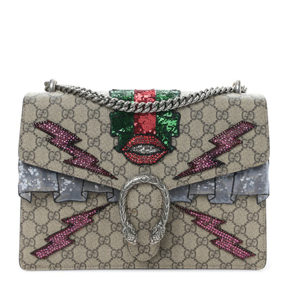Gucci GG Supreme Monogram Lightning Embroidered Medium Dionysus Shoulder Bag Beige 2 of 9