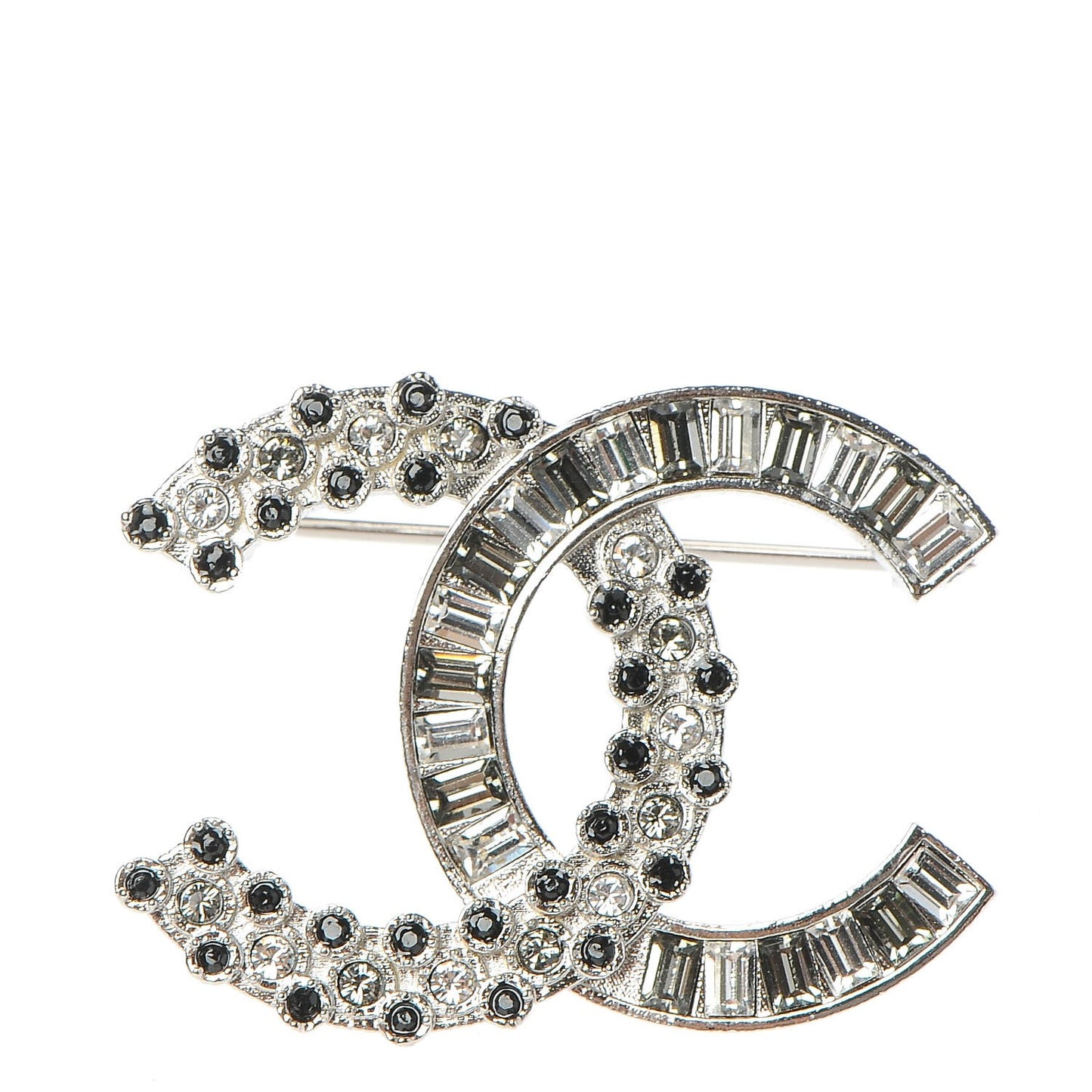 Baguette Crystal CC Brooch Silver Black