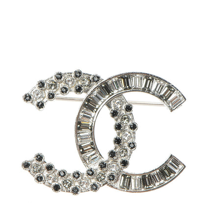 Chanel Baguette Crystal CC Brooch Silver Black 1 of 5