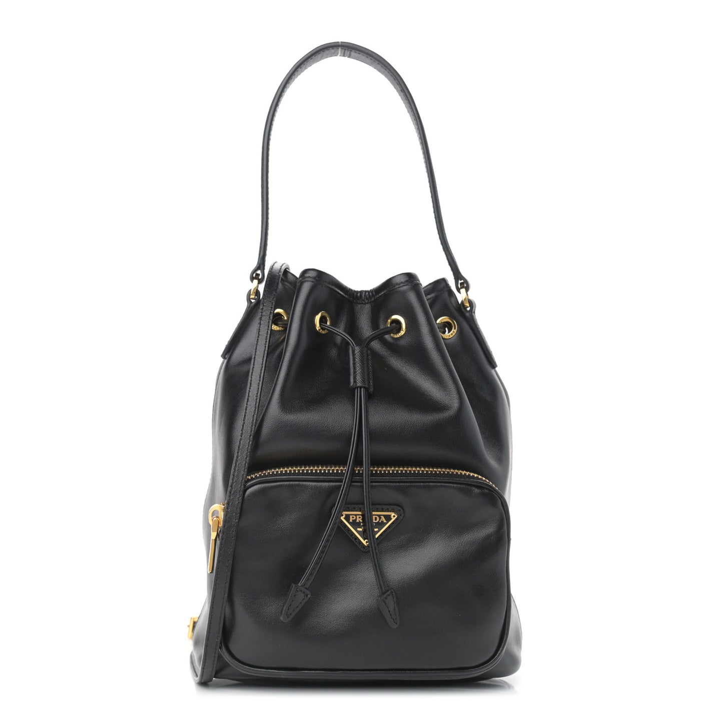 Soft Calfskin Saffiano Mini Bucket Crossbody Bag Black