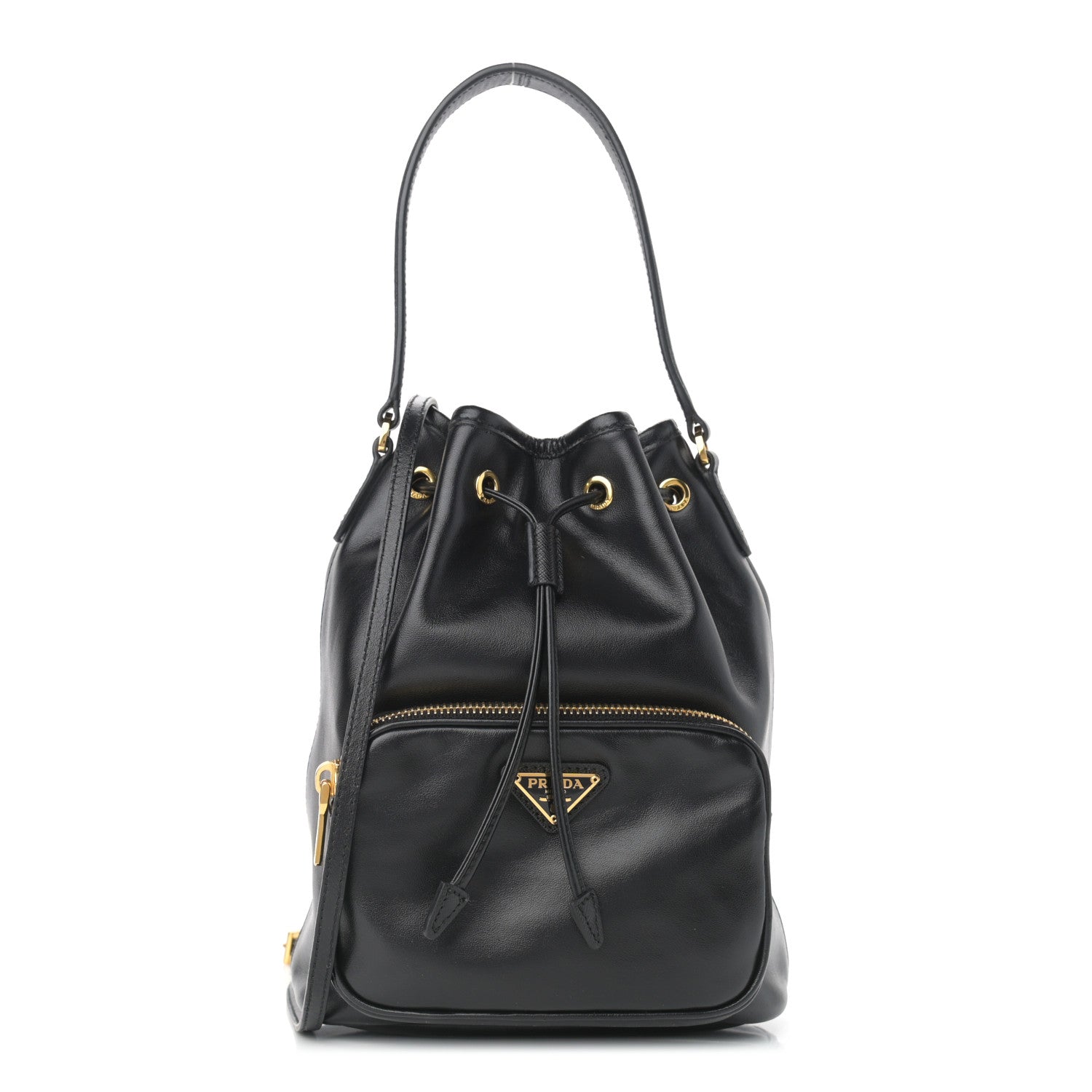 Prada Soft Calfskin Saffiano Mini Bucket Crossbody Bag Black 1 of 9