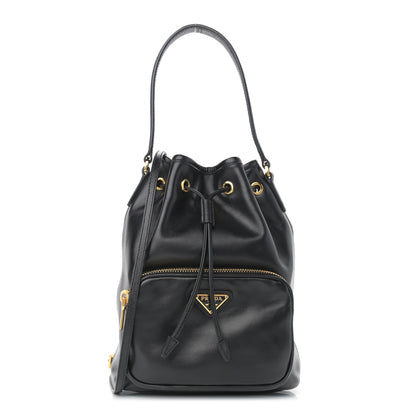 Prada Soft Calfskin Saffiano Mini Bucket Crossbody Bag Black 1 of 9