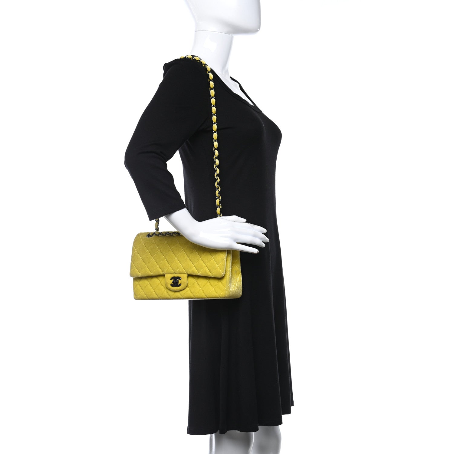 Chanel Velvet Quilted Medium Double Flap Yellow 2 of 9