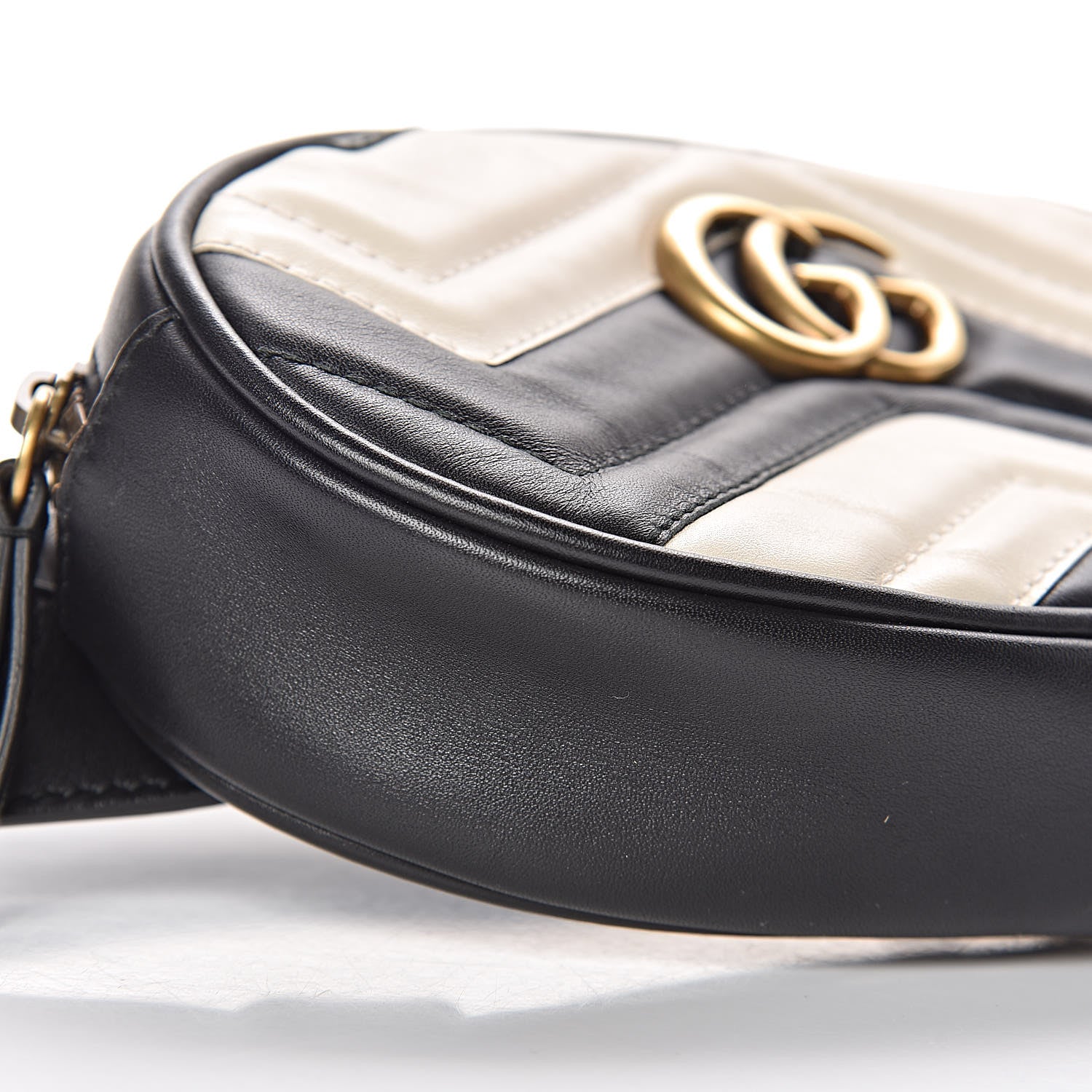 Gucci Calfskin Matelasse GG Marmont Belt Bag 85 34 Black White 8 of 10