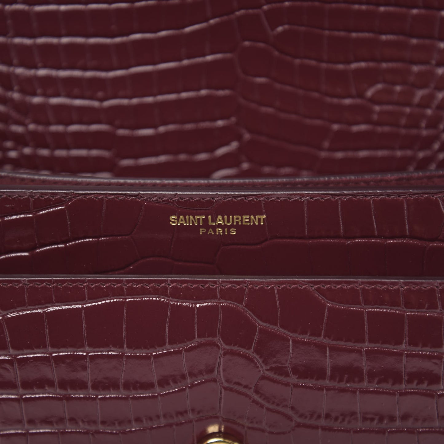 Calfskin Crocodile Embossed Medium Monogram Sunset Rouge Legion