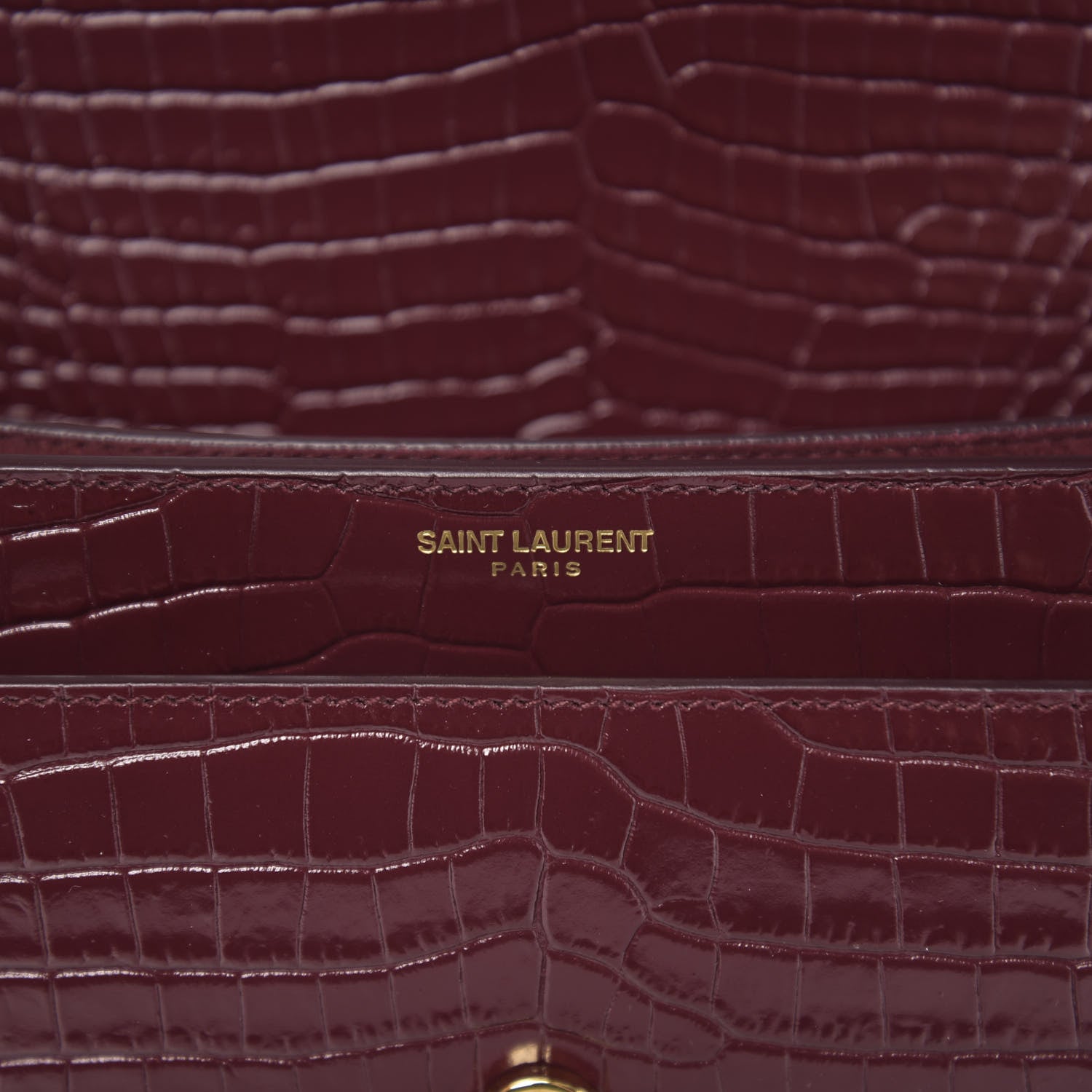 Saint Laurent Calfskin Crocodile Embossed Medium Monogram Sunset Rouge Legion 6 of 9