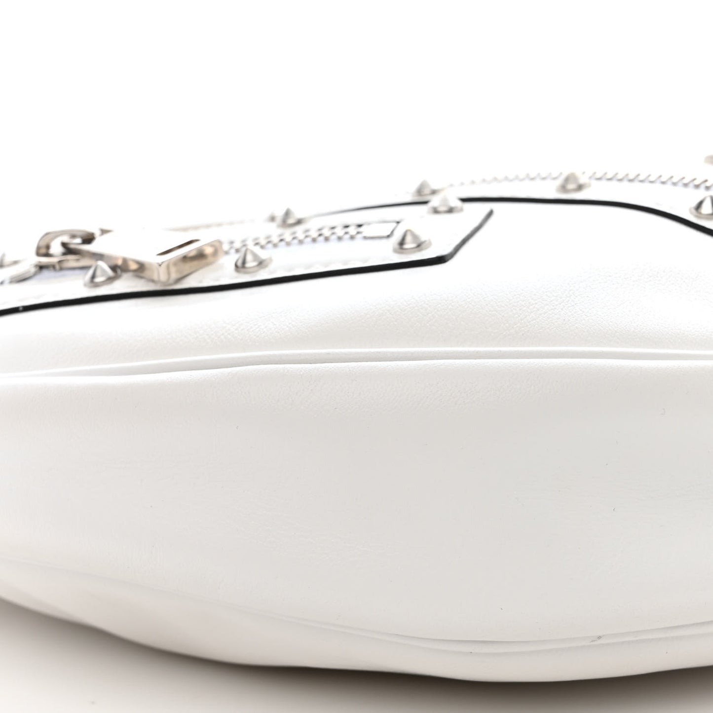Calfskin Studded Small Repeat Zip Hobo White