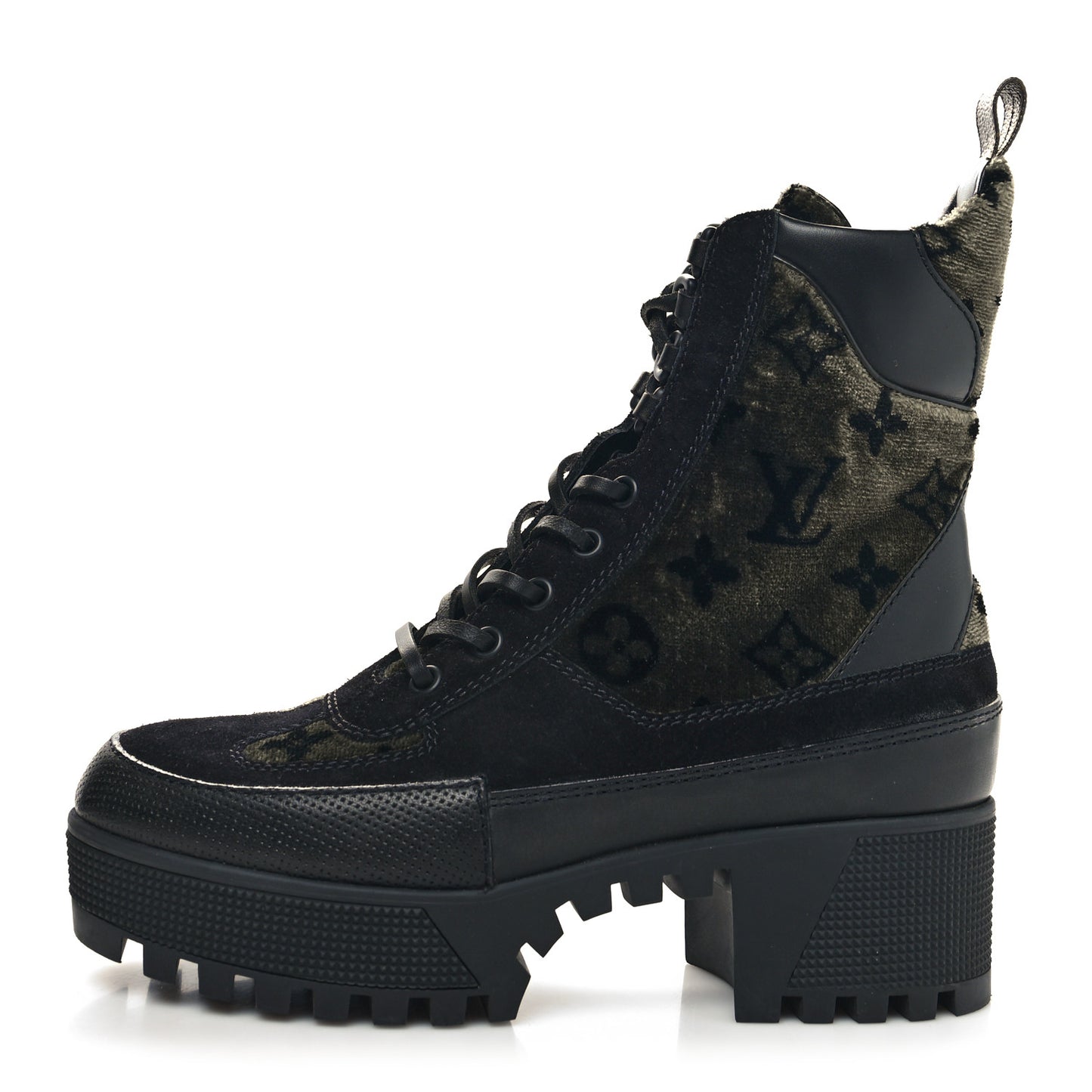 Velvet Calfskin Monogram Laureate Platform Desert Boots 37 Black Green