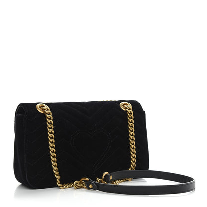 Gucci Velvet Matelasse Small GG Marmont Shoulder Bag Black 3 of 9