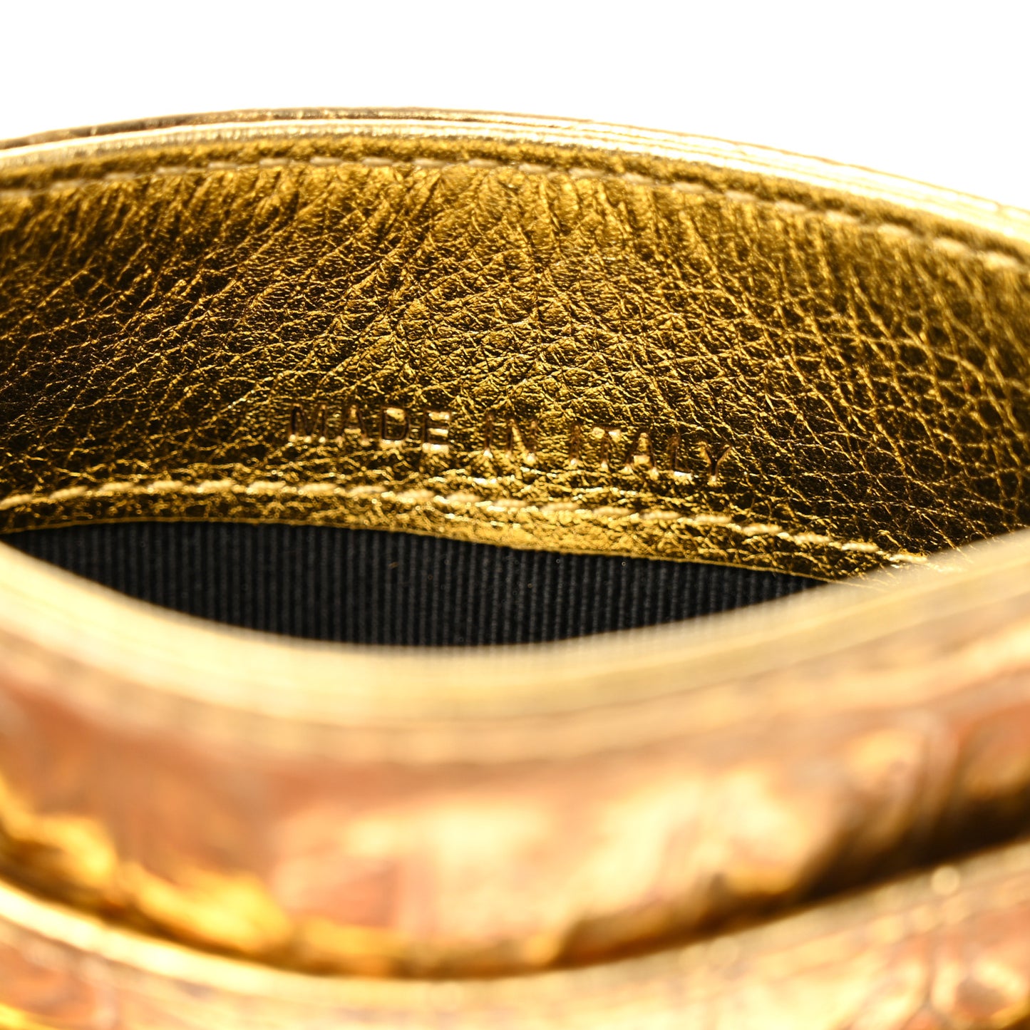 Metallic Calfskin Crocodile Embossed Cocodile Card Holder Gold