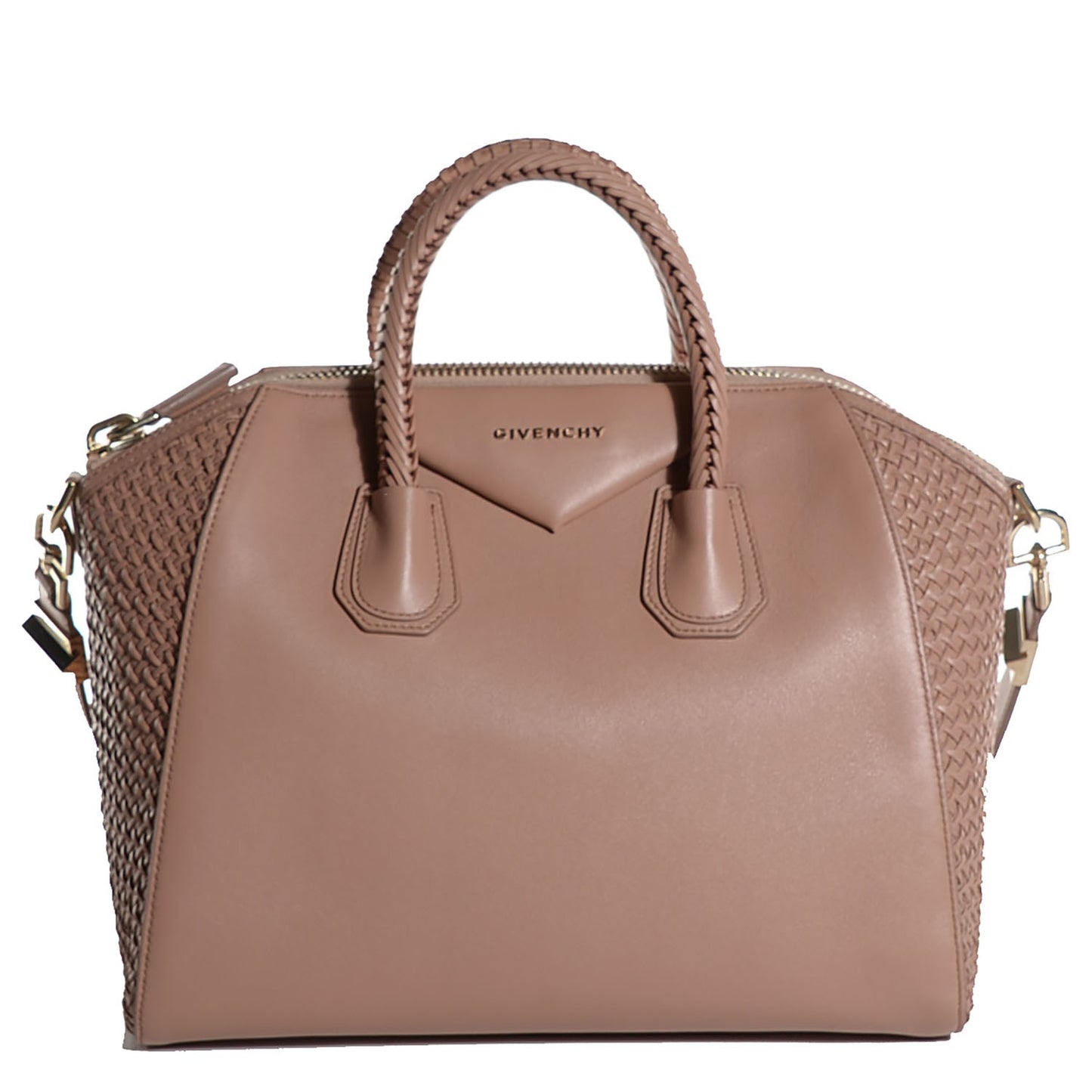 Smooth Calfskin Woven Medium Antigona Latte Brown