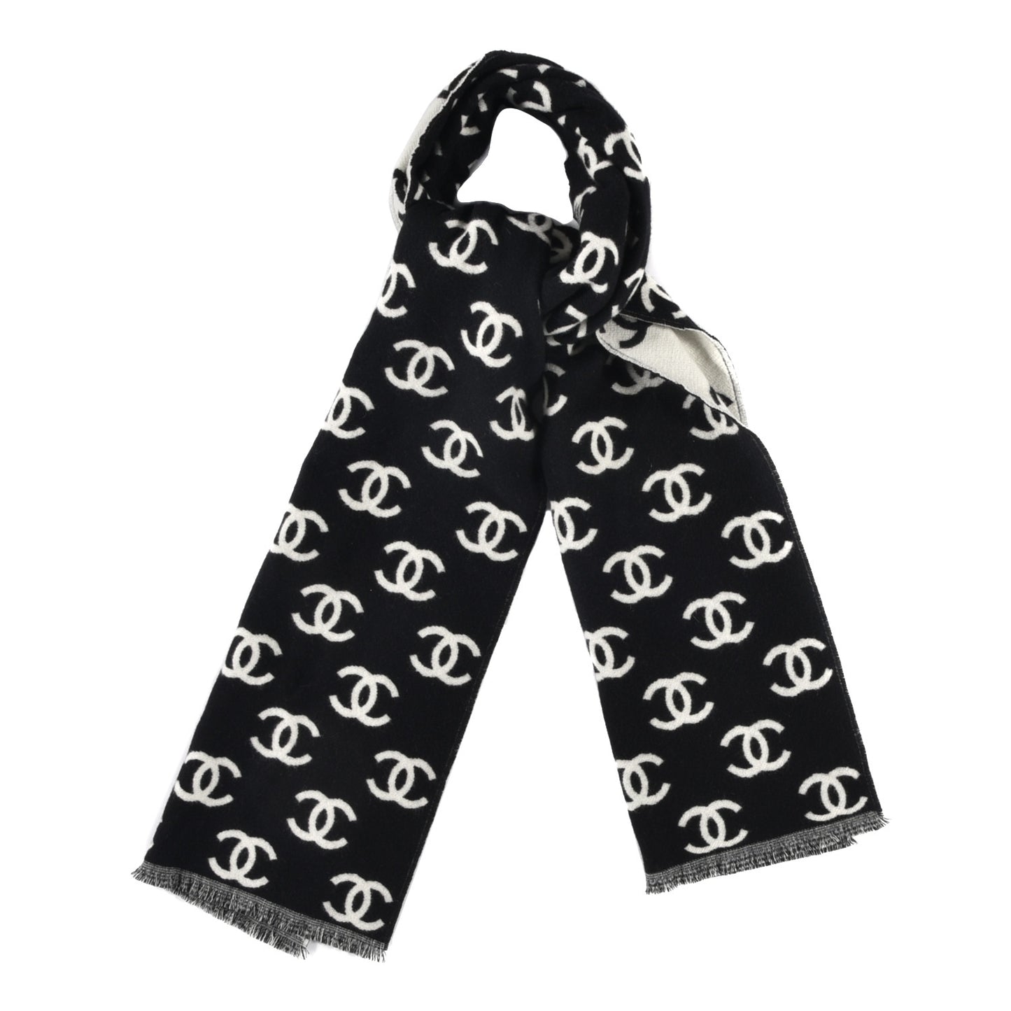 Wool Cashmere CC Scarf Black White