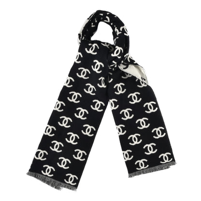 Chanel Wool Cashmere CC Scarf Black White 1 of 4