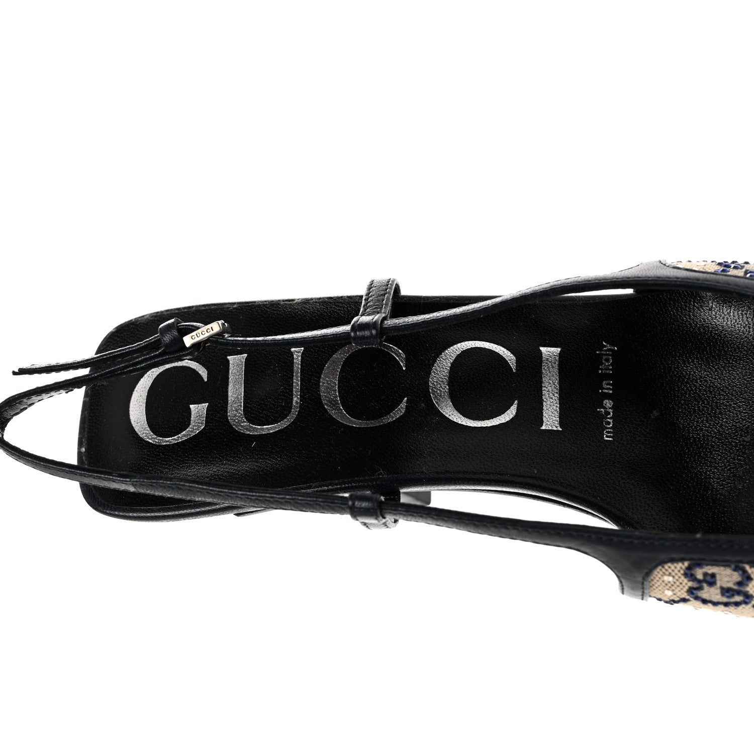 Gucci GG Monogram Malaga Kid Crystal Square G 75mm Slingback Pumps 35.5 Beige Blue 7 of 8