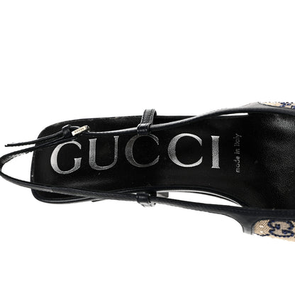 Gucci GG Monogram Malaga Kid Crystal Square G 75mm Slingback Pumps 35.5 Beige Blue 7 of 8