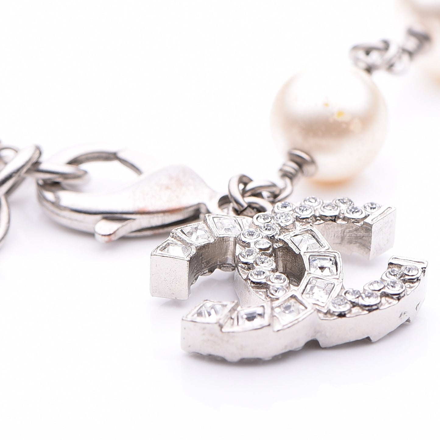 Baguette Crystal Pearl CC Bracelet Silver