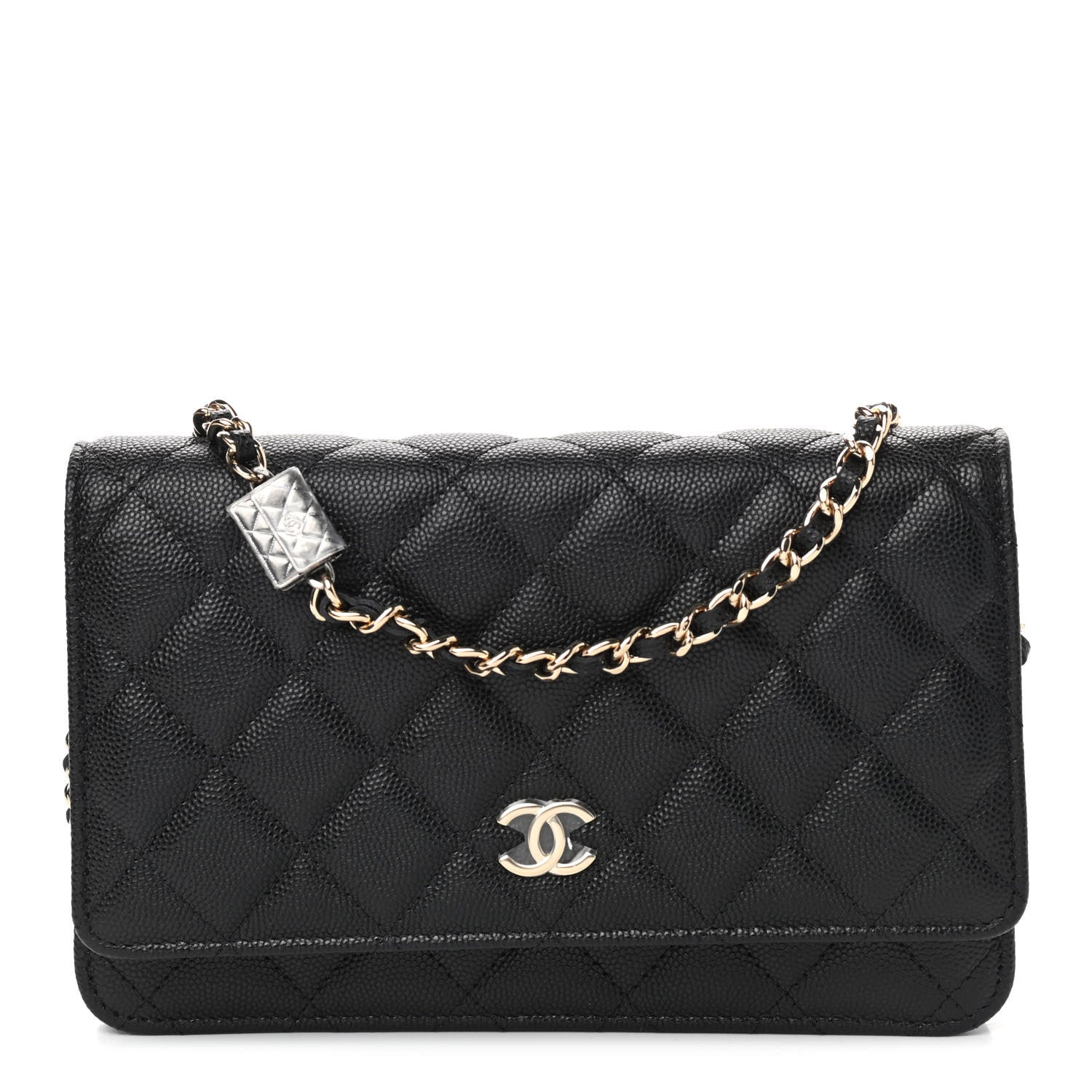 Chanel Caviar Quilted Wallet With Charms On Chain WOC Black 1 of 9