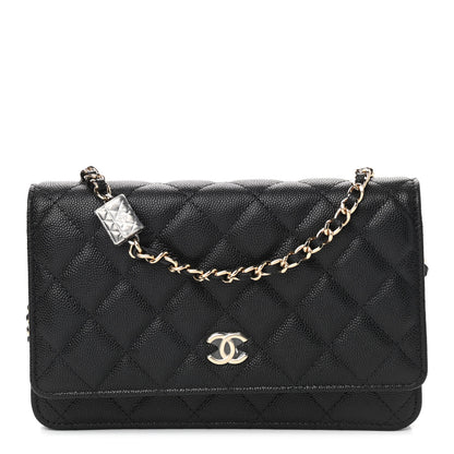 Chanel Caviar Quilted Wallet With Charms On Chain WOC Black 1 of 9