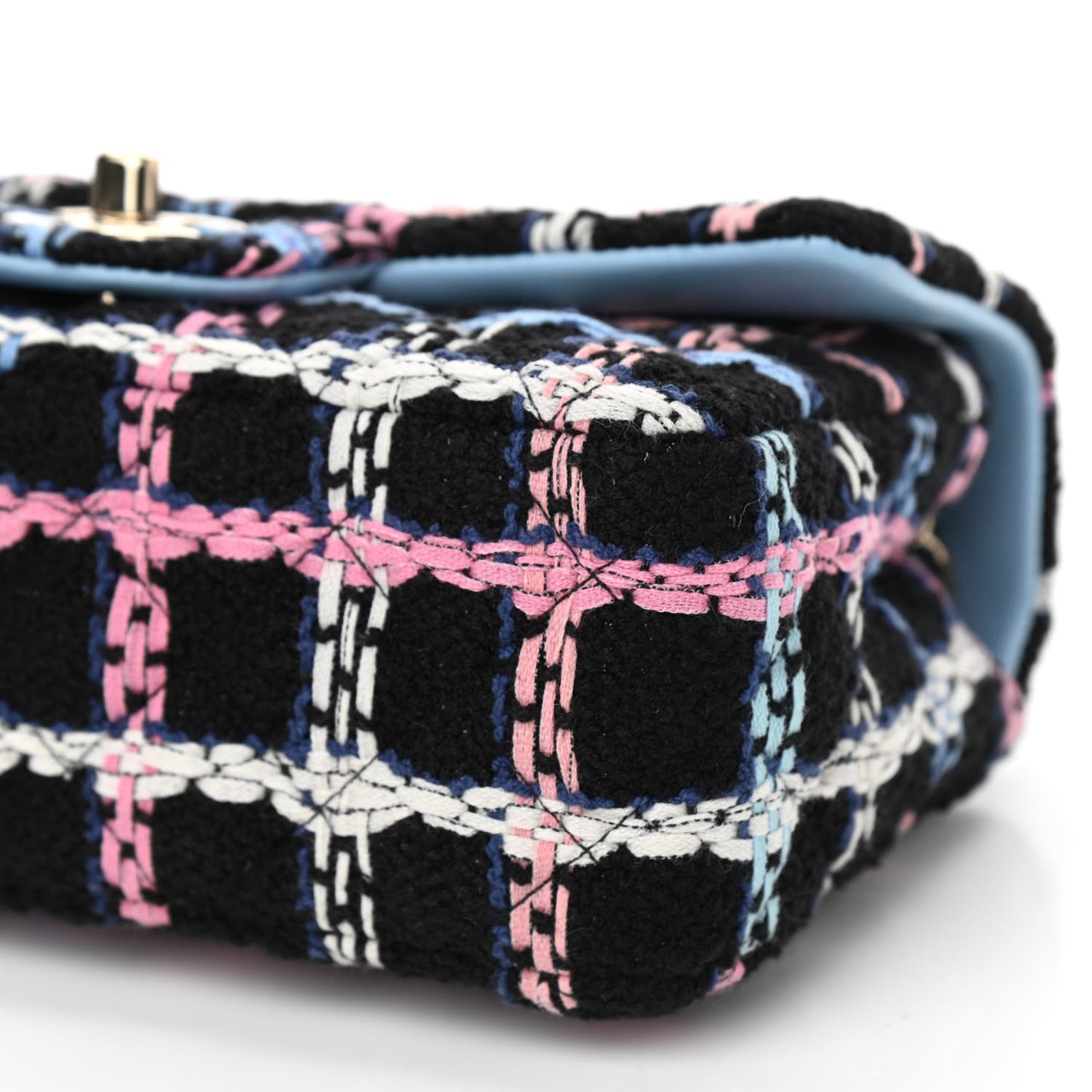 Tweed Quilted Mini Rectangular Flap Black Pink Blue Ecru