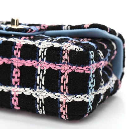Chanel Tweed Quilted Mini Rectangular Flap Black Pink Blue Ecru 10 of 11