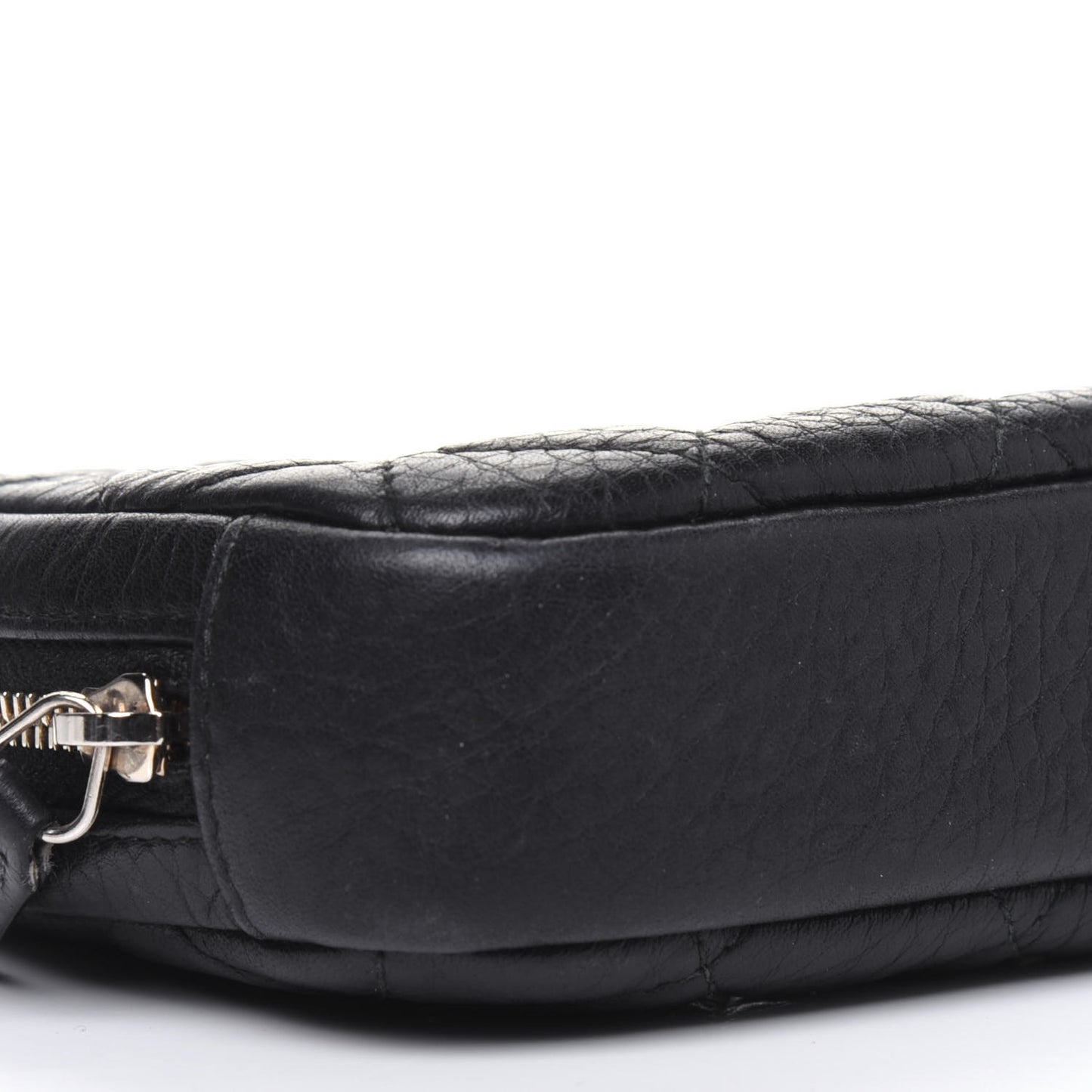 Calfskin Quilted Small Curvy Pouch Cosmetic Case Navy Blue