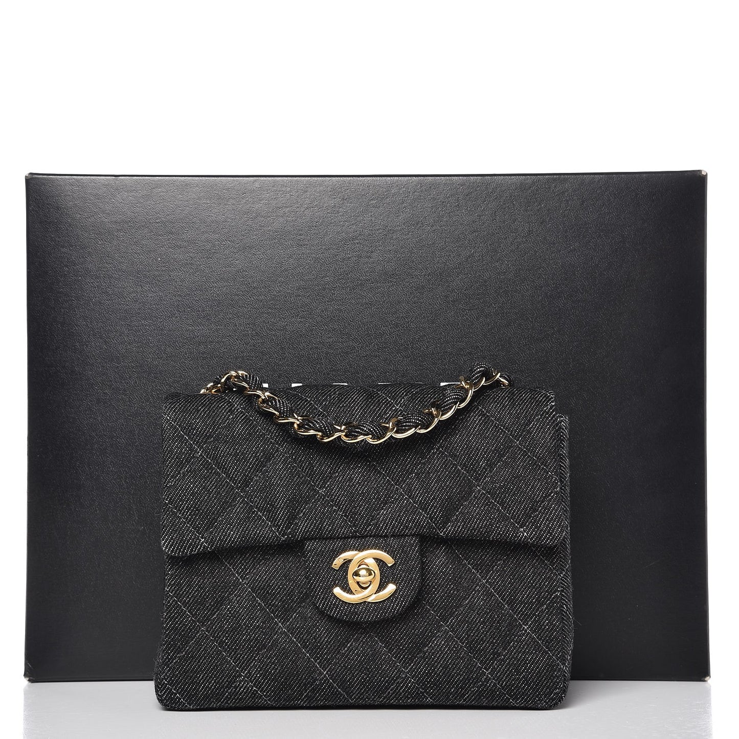 Denim Quilted Mini Square Flap Black