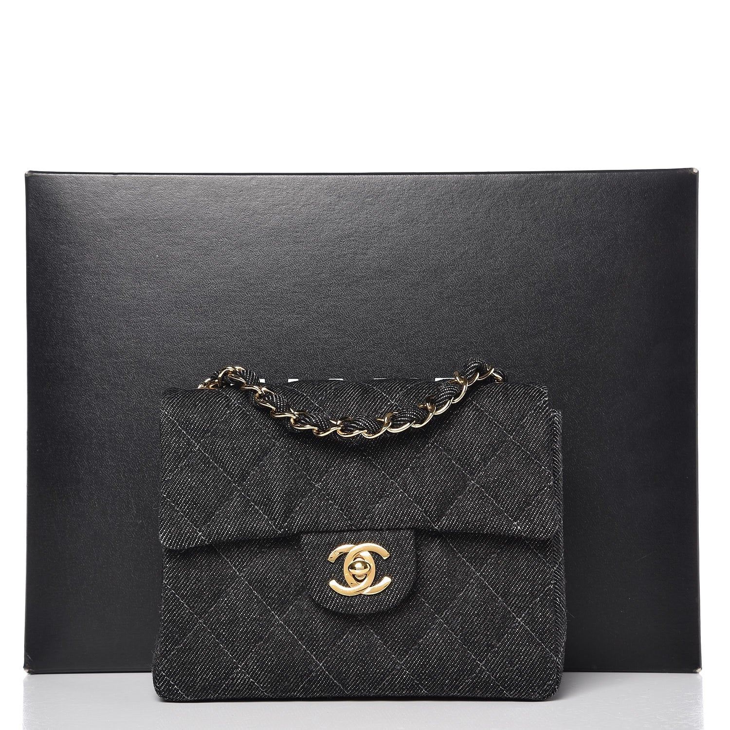 Chanel Denim Quilted Mini Square Flap Black 9 of 9