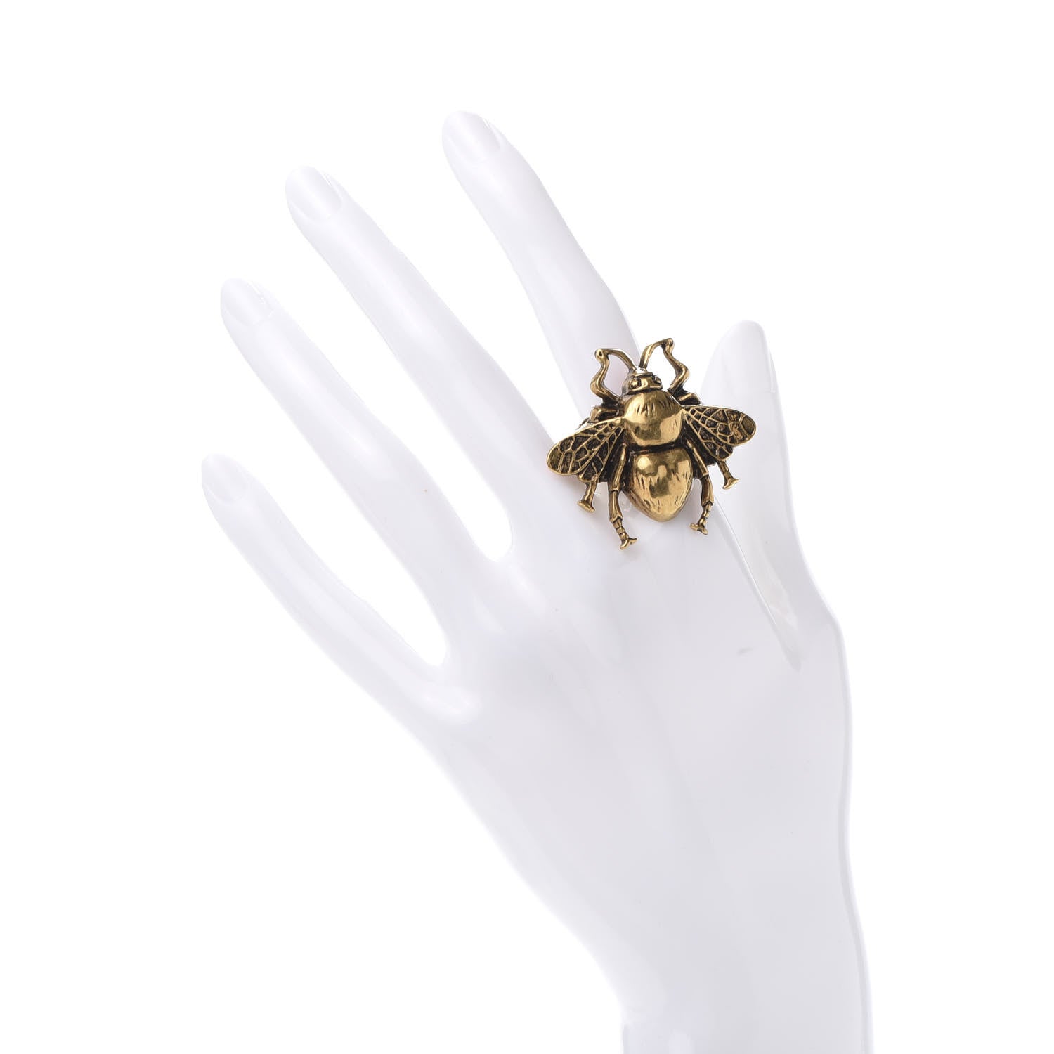 Gucci Metal Enamel Bee Ring 7.5 Aged Gold 2 of 5