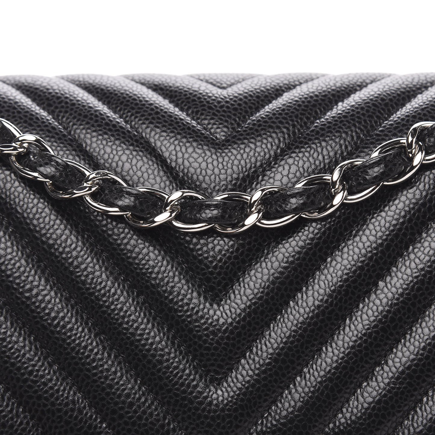 Caviar Chevron Quilted Jumbo Double Flap Black