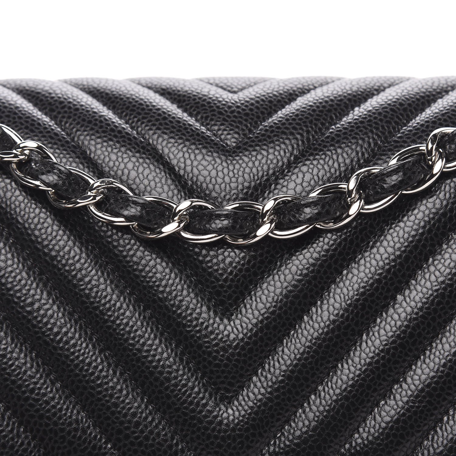 Chanel Caviar Chevron Quilted Jumbo Double Flap Black 8 of 11
