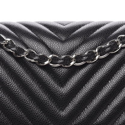 Chanel Caviar Chevron Quilted Jumbo Double Flap Black 8 of 11