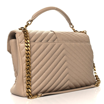 Saint Laurent Sheepskin Matelasse Chevron Monogram Large College Satchel Beige 3 of 11