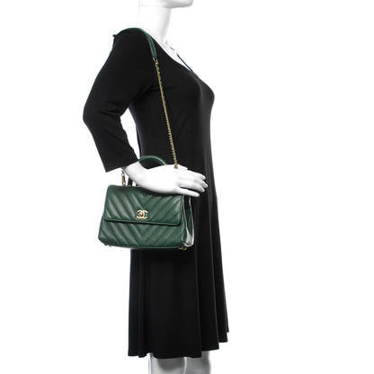 Chanel Caviar Chevron Quilted Mini Coco Handle Flap Green 2 of 10