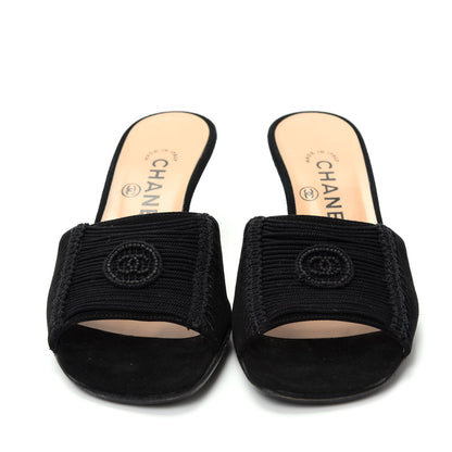 Chanel Suede Cord Beaded CC Mules 35.5 Black 2 of 10
