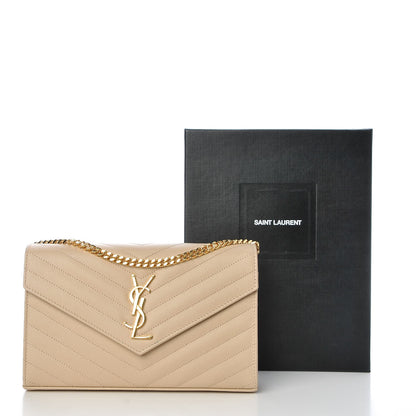 Saint Laurent Grain De Poudre Matelasse Chevron Monogram Chain Wallet Nude Powder 7 of 7
