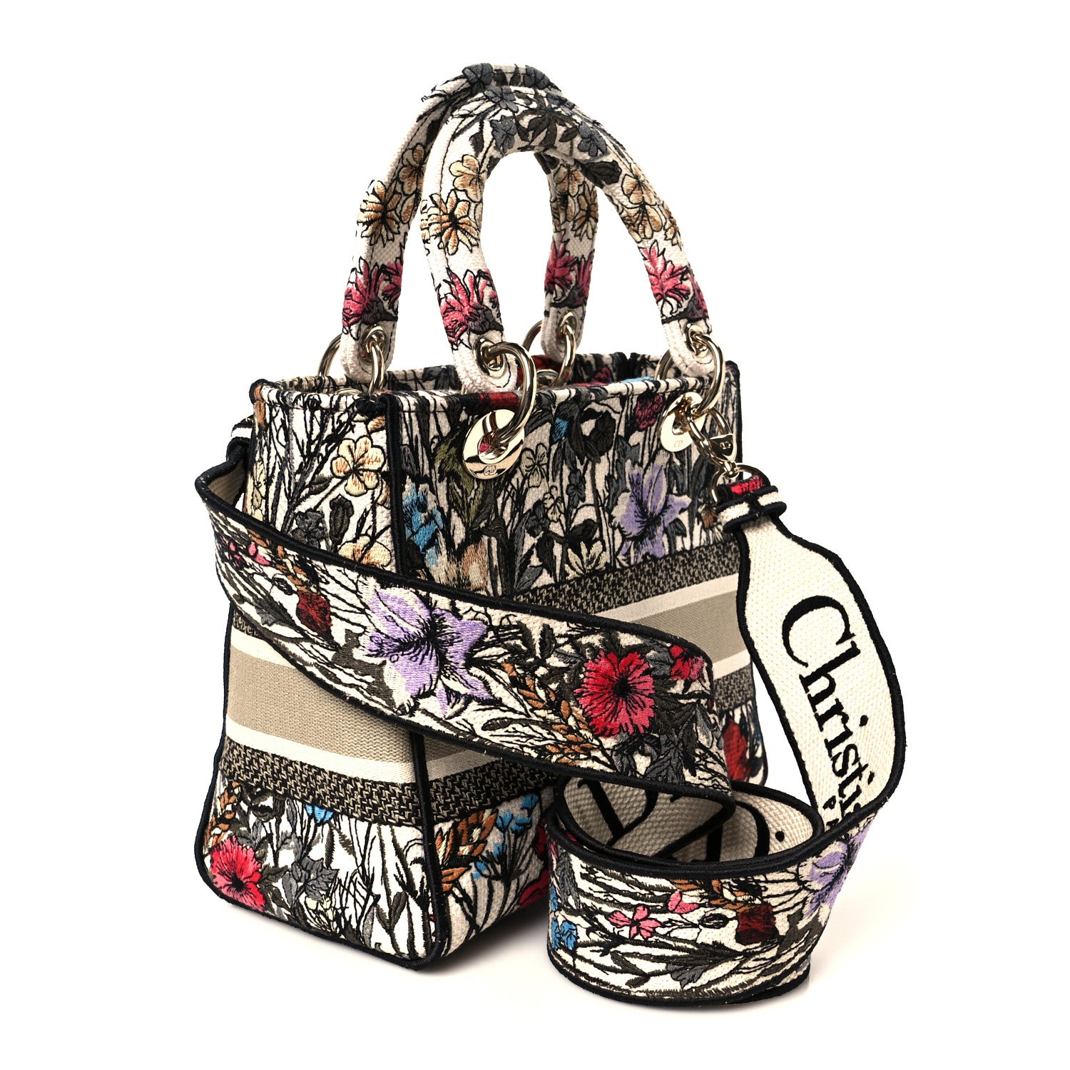 Christian Dior Canvas Embroidered Mille Fleurs Medium Lady D-Lite Multicolor 3 of 10