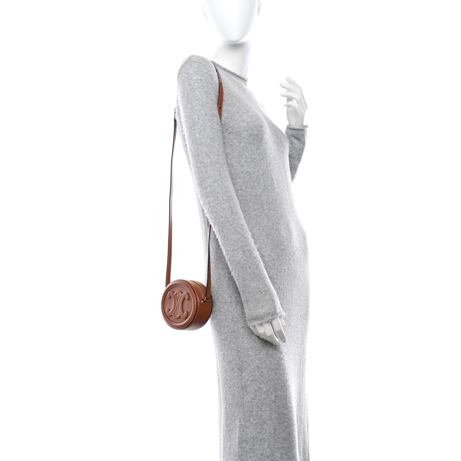 Celine Smooth Calfskin Cuir Small Triomphe Oval Crossbody Purse Tan 2 of 9