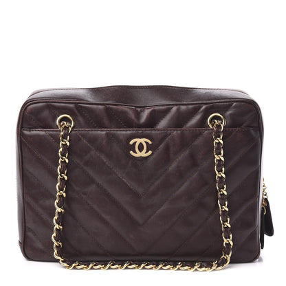Chanel Lambskin Chevron Quilted Camera Case Brown 1 of 16