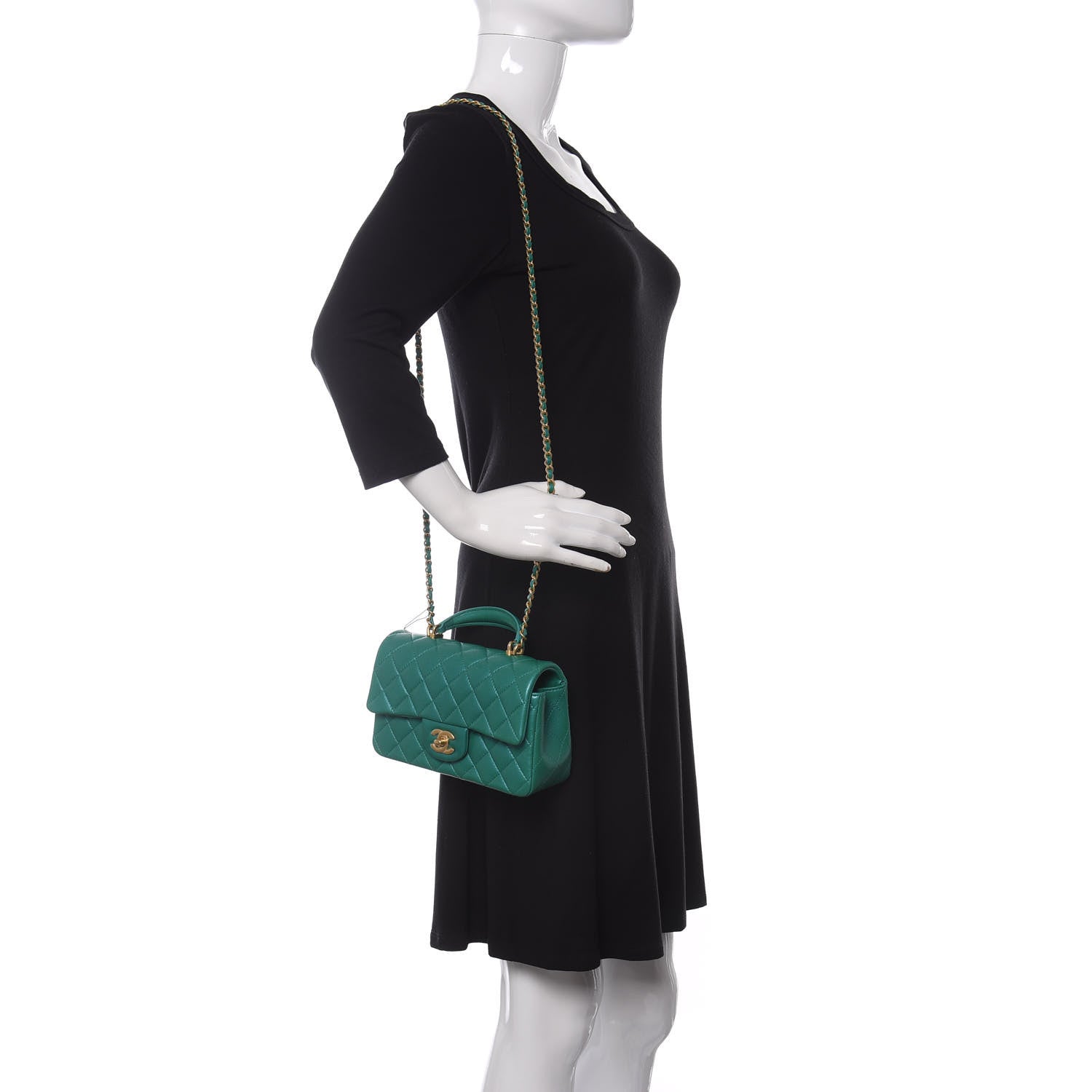 Chanel Iridescent Lambskin Quilted Mini Top Handle Rectangular Flap Green 2 of 11