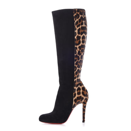 Christian Louboutin Veau Velours Pony Hair Acheval 100 Knee Boots 38.5 Black Leopard 1 of 10
