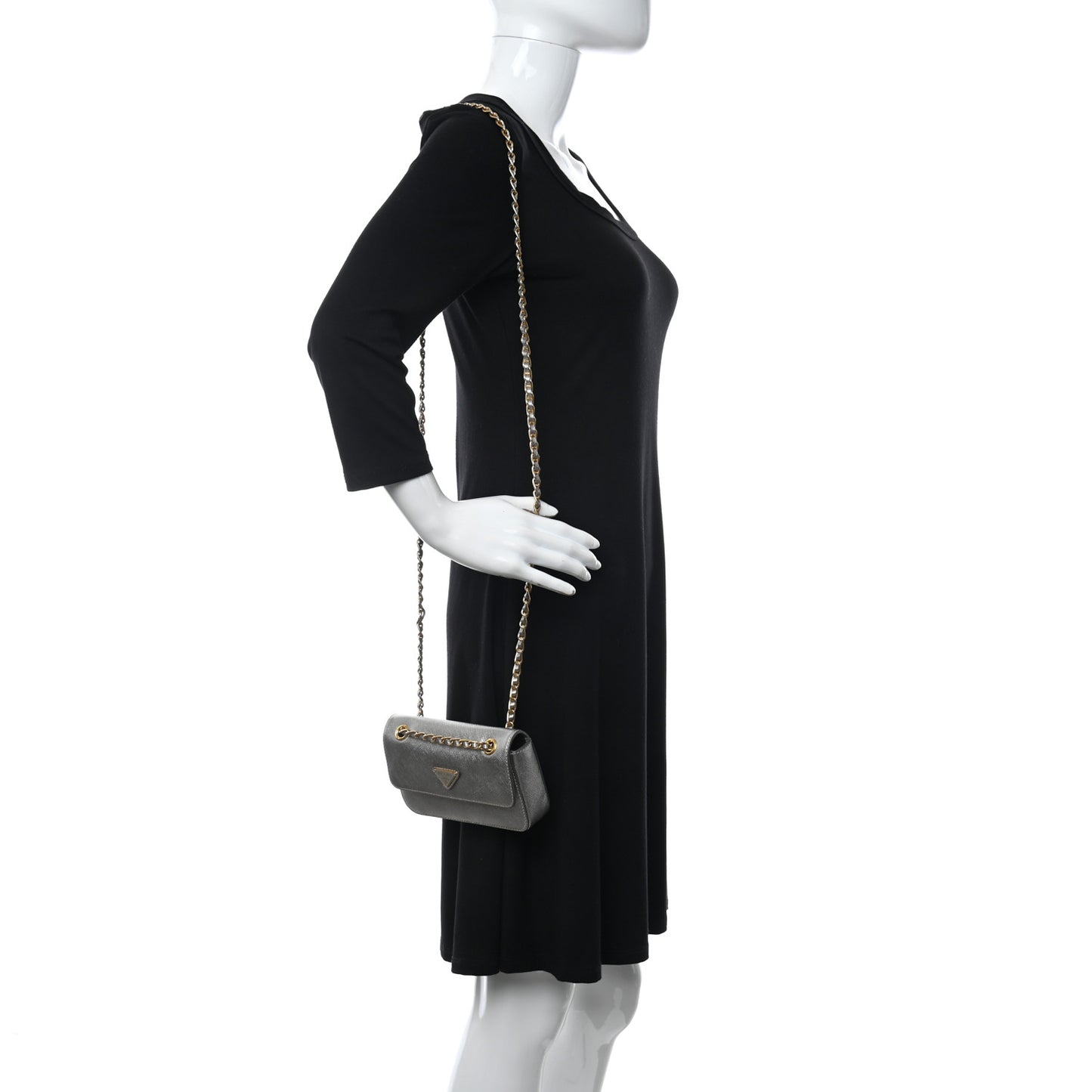 Saffiano Lux Chain Shoulder Bag Argento