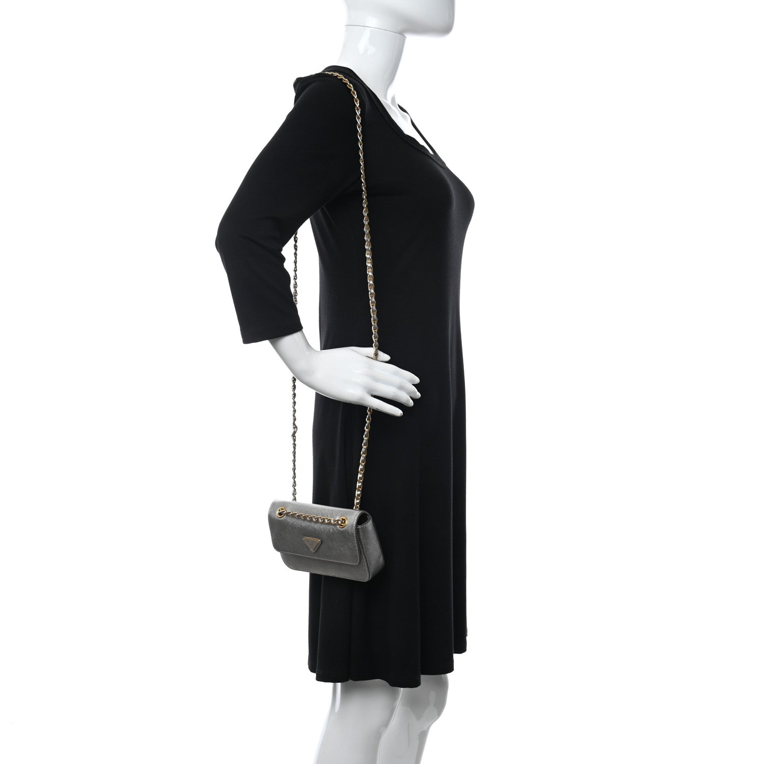 Prada Saffiano Lux Chain Shoulder Bag Argento 2 of 17