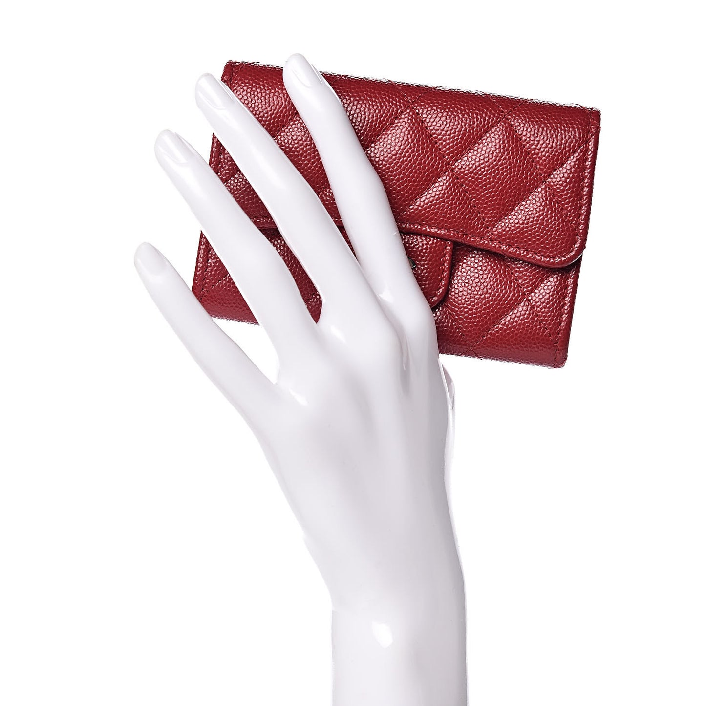 Caviar Quilted Flap Card Holder Wallet Red