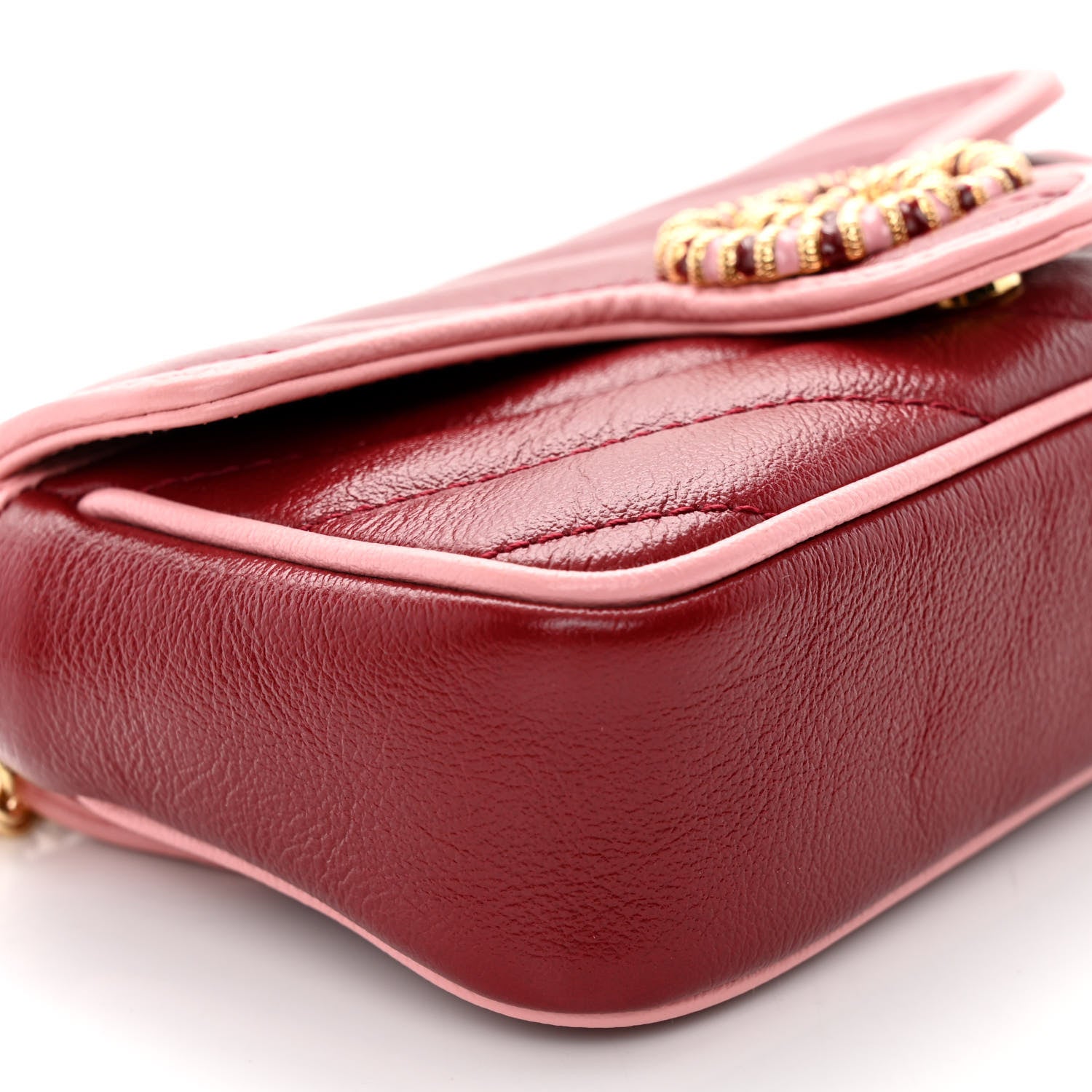 Gucci Azalea Calfskin Enamel Matelasse Diagonal Super Mini Torchon GG Marmont Shoulder Bag New Cherry Red Wild Rose 9 of 10