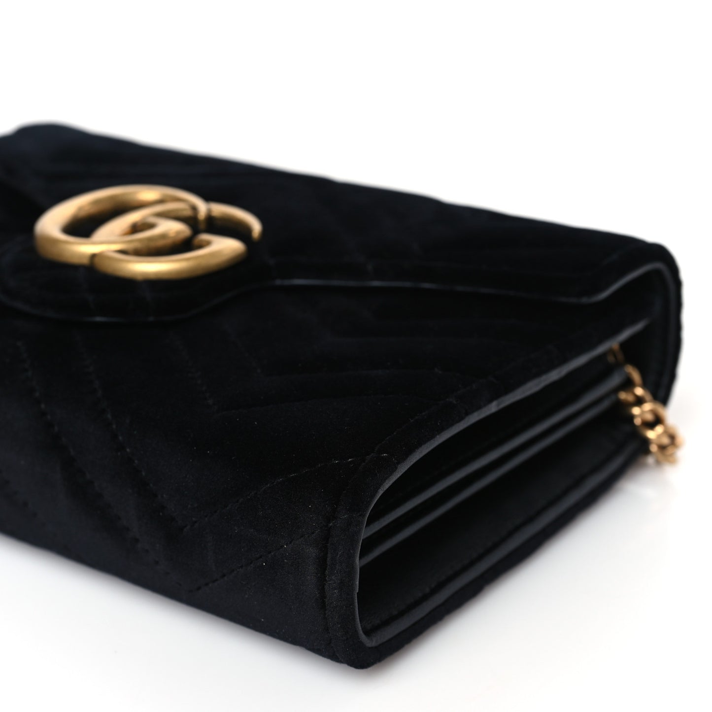 Velvet Matelasse GG Marmont Chain Wallet Black