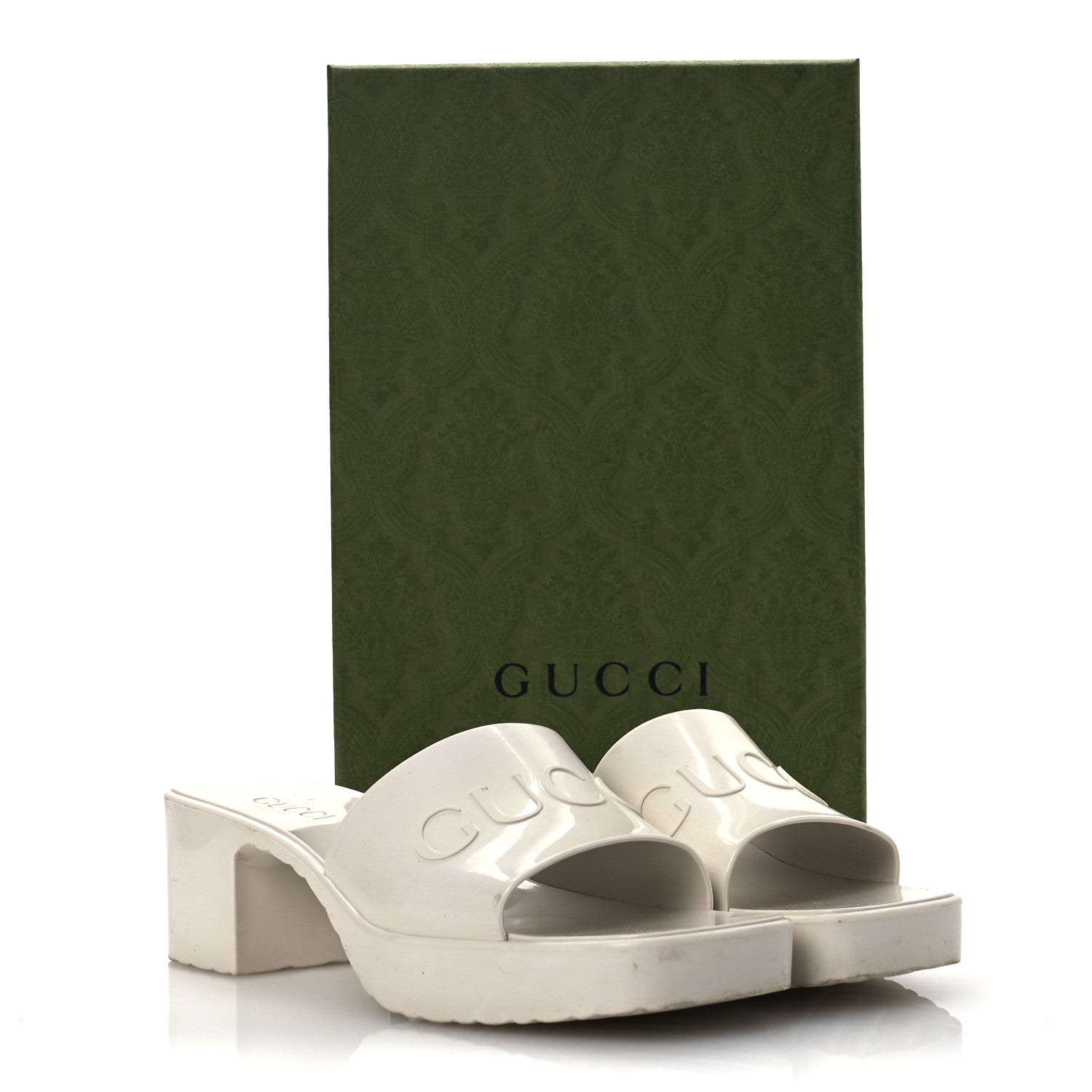 Gucci Rubber Gucci Logo Womens Platform 20/60mm Slide Sandals 38 Mystic White 14 of 14