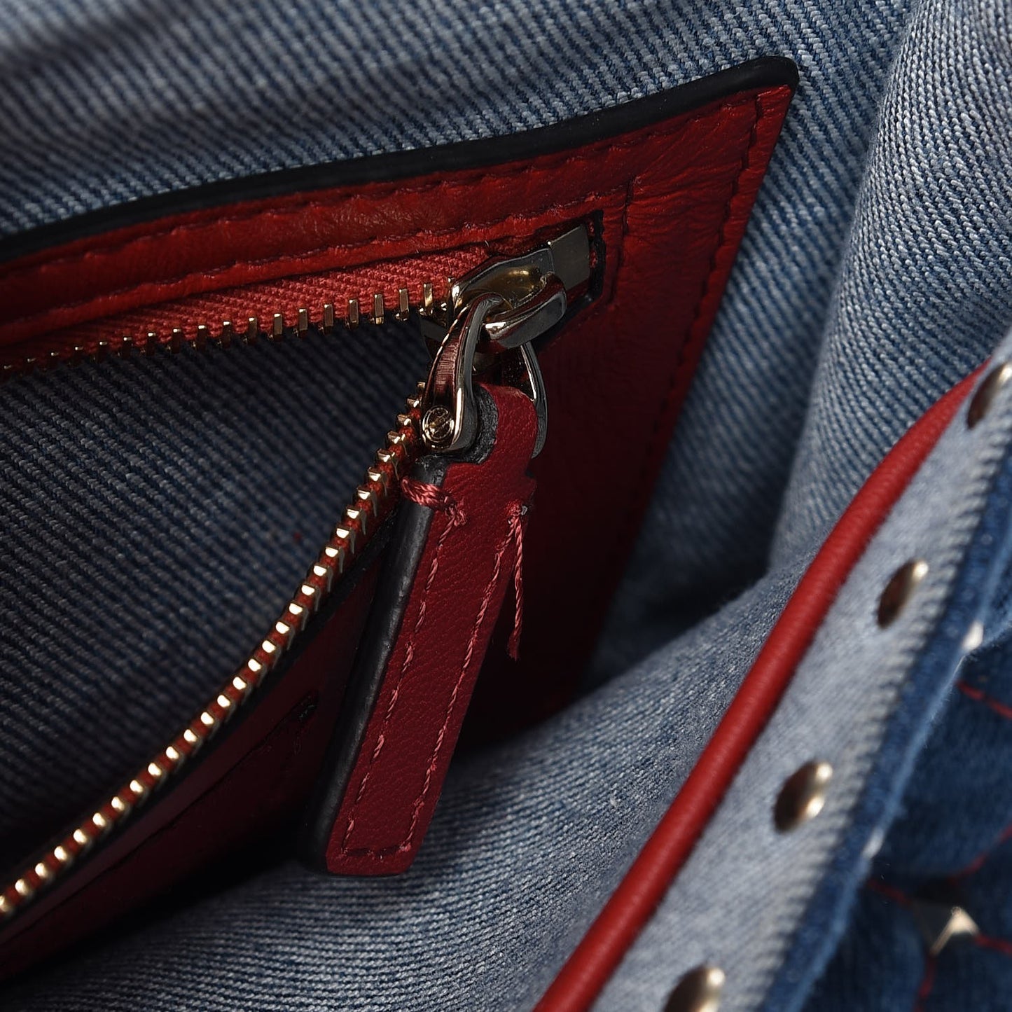 Denim Fringe Medium Rockstud Spike Shoulder Bag Blue