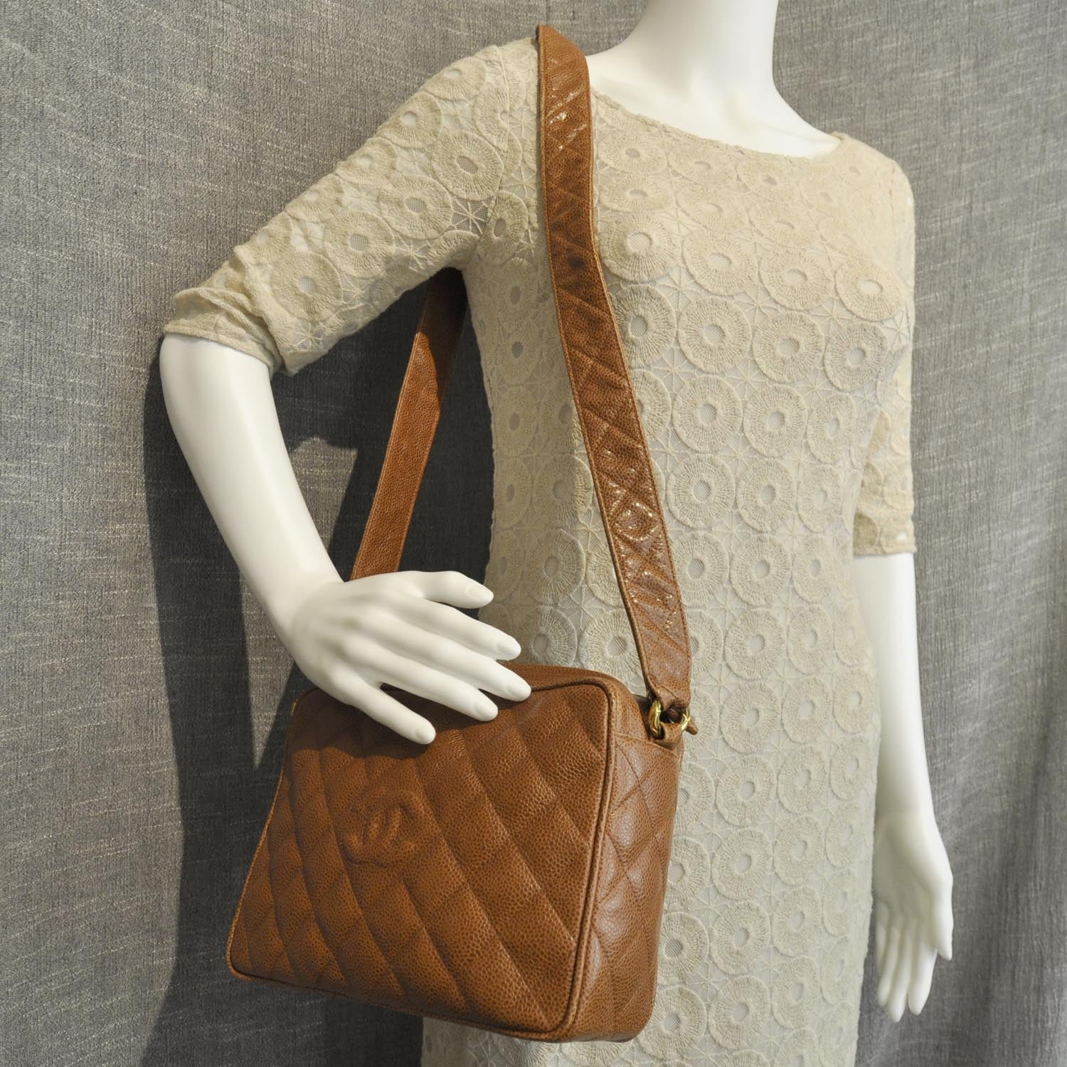 Chanel Caviar Shoulder Bag Cognac Brown 2 of 10