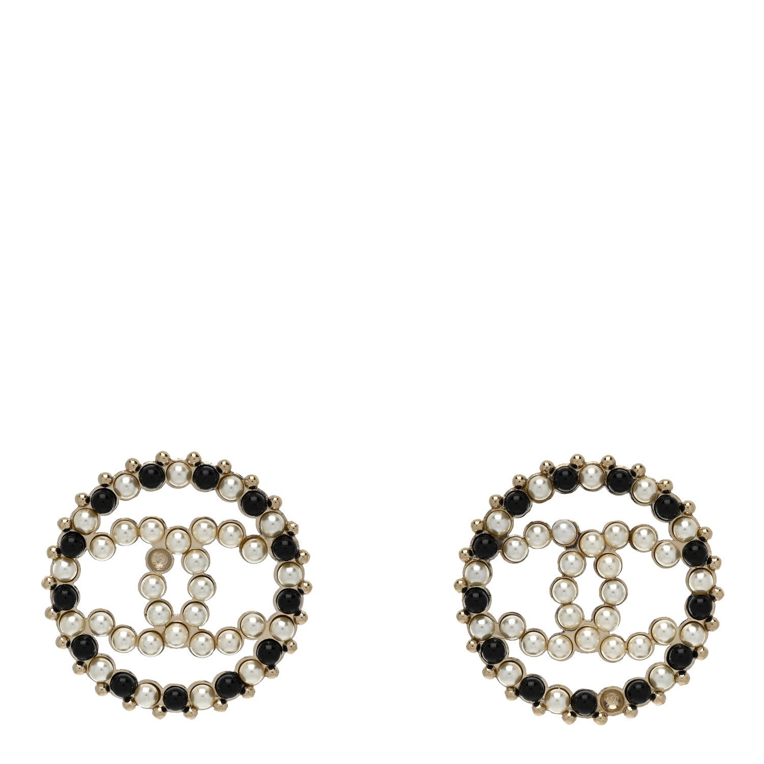 Chanel Resin Pearl CC Earrings Gold Black 1 of 6
